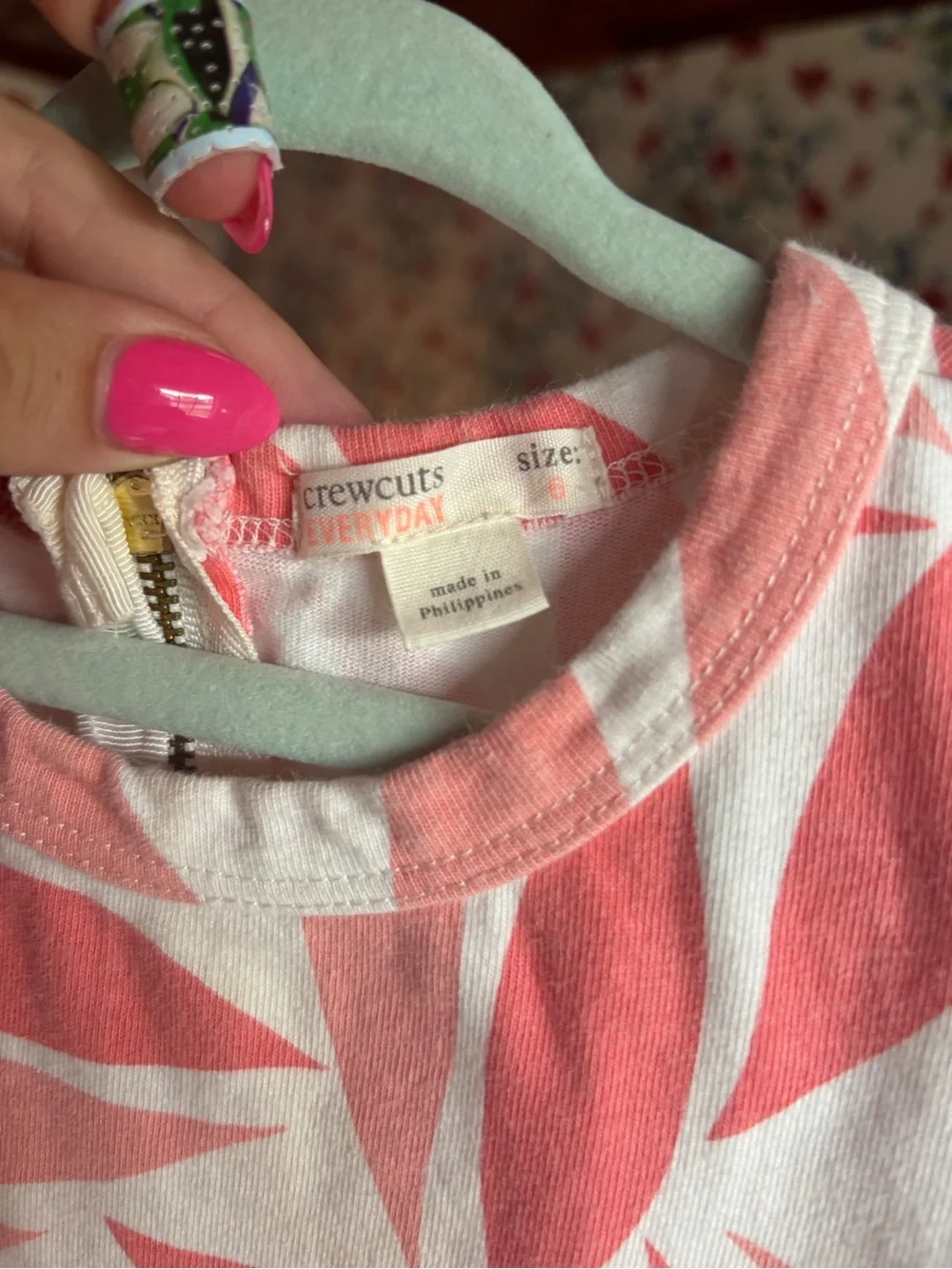 crewcuts by j.crew tropical palm print dress girls kids 6 pink beach preppy euc